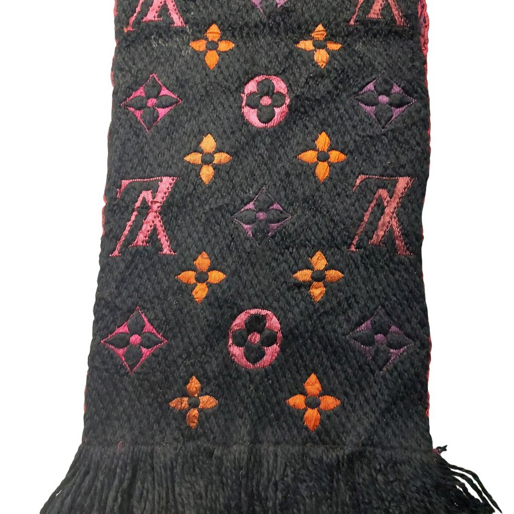 Louis Vuitton LV Black Pink Orange Multi-color Shine Monogram Logomania Scarf - Picture 5 of 8